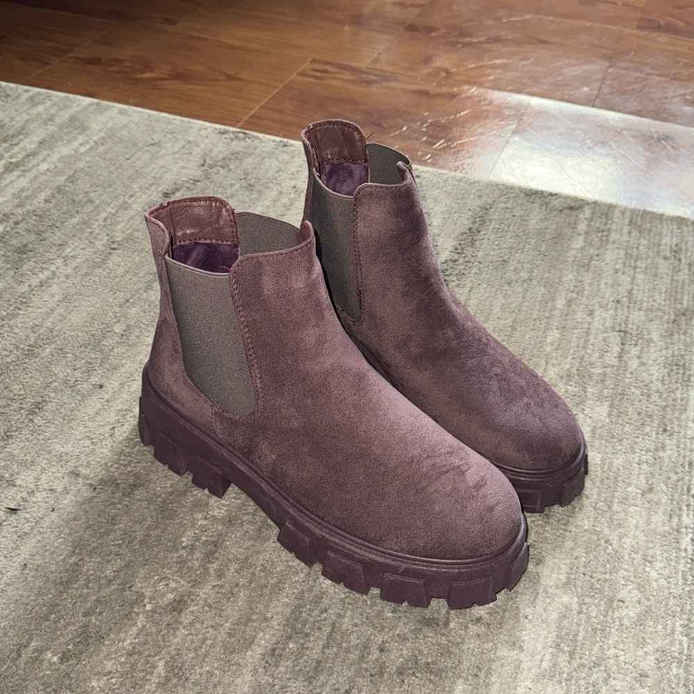 Purple faux suede boots, size 11.